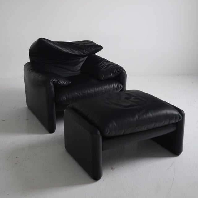 Postmodern Vico Magistretti “Maralunga” Armchair + Ottoman For Sale - Image 3 of 5