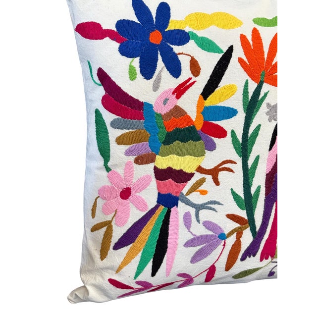 2000 - 2009 Mexican Otomi Textile Hand Embroidery Pillow 16" W For Sale - Image 5 of 9