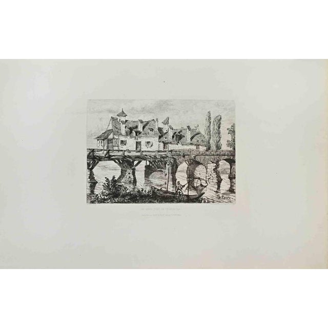 Alfred Taiée, Le Vieux Pont de Vernon (Eure), Etching, 1875 For Sale - Image 3 of 3