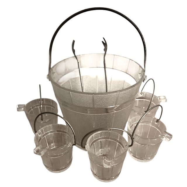 Farmhouse Mid 20th Century Glass Faux Oak Wood Pale Ice Bucket - A Set of 7 For Sale - Image 3 of 9