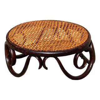 Antique Vienna Secession Bent Oak & Cane Footstool Attributed to Jacob and Josef Kohn for Thonet For Sale