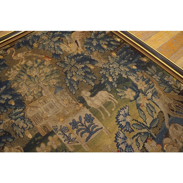 1750s GreenTraditional Scenic Antique English Needlepoint Rug 2'4"x2'7" Silk Flatweave Carpet For Sale - Image 10 of 12