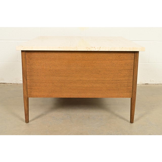 Paul McCobb Connoisseur Collection Mahogany and Travertine Top Cocktail Table, 1950s For Sale - Image 11 of 13