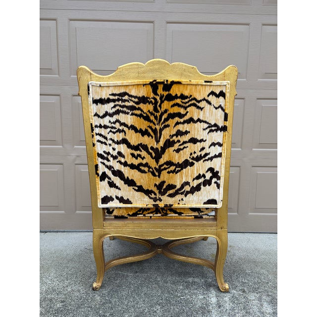 Antique French Regency Giltwood Fauteuil in Scalamandré “Le Tigre” Silk Velvet For Sale - Image 12 of 15