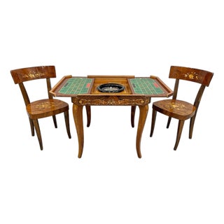 Circa 1970s Italian Marquetry Metamorphic Roulette Game Table & 2 Chairs For Sale
