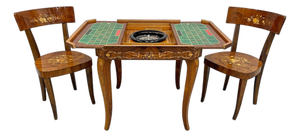 Circa 1970s Italian Marquetry Metamorphic Roulette Game Table & 2 Chairs