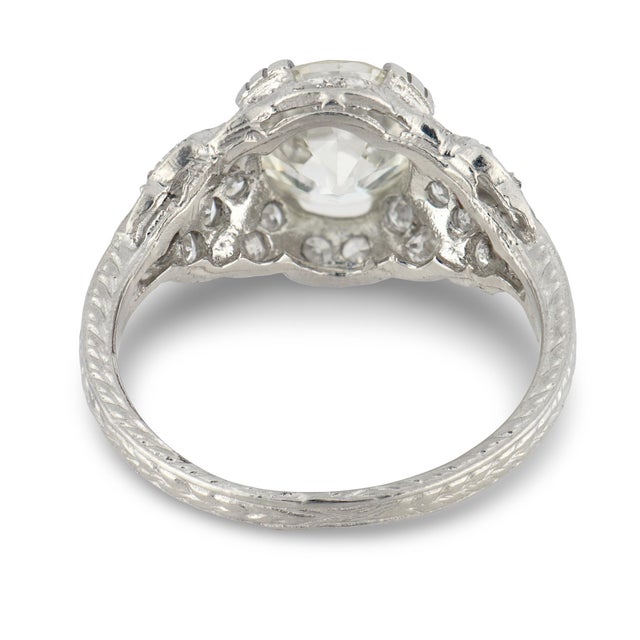 1930s Art Deco Gia 2.19 Carat Old European Cut Diamond Platinum Engagement Ring, Size 7 For Sale In Los Angeles - Image 6 of 6