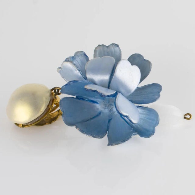 Metal Francoise Montague Paris by Cilea Resin Clip Earrings Blue Hydrangea Flowers For Sale - Image 7 of 8