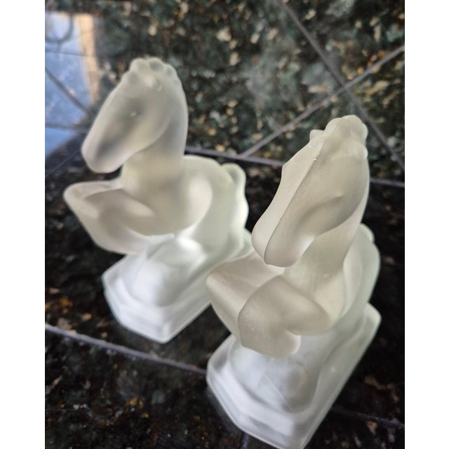 Vintage Art Deco Frosted Satin Glass Rearing Horse Bookends - A Pair For Sale - Image 4 of 8
