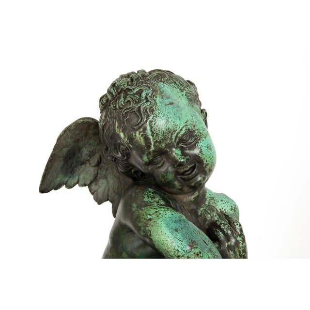 Late 19th Century French Patinated Copper Sculpture of Seated Cherub After Charles Lemire For Sale - Image 5 of 18