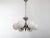 A vintage 6-light chandelier with white opal glass globes, metal nickel plated shade holders, a chain. Spain, circa 1960s....