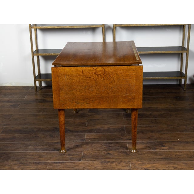 English 19th Century Oak Drop Leaves Draper's Table with Brass Measuring Tape For Sale - Image 10 of 12
