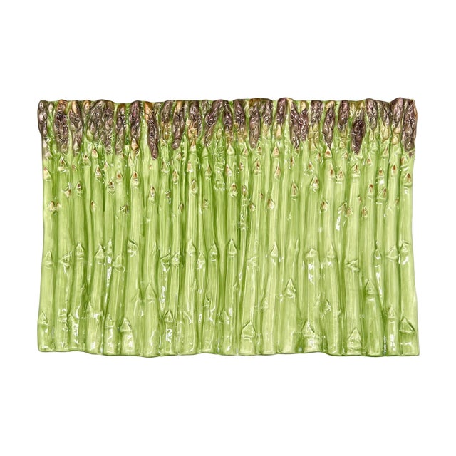 Farmhouse Vintage Asparagus Ceramic Serving Platter / Tray – Majolica Style / Country French For Sale - Image 3 of 15