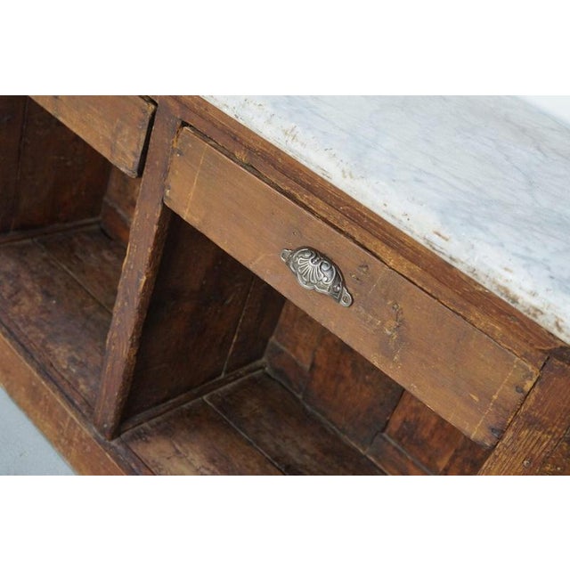 Antique Dutch Pitch Pine & Marble Shop Counter Cabinet / Kitchen Island, 19thc For Sale - Image 14 of 18