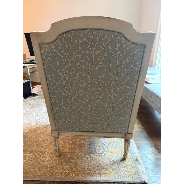 John Richard Collection "Rayna" Wingback Chair in Dusty Blue Botanical Jacquard (Set of 2) For Sale In Washington DC - Image 6 of 9