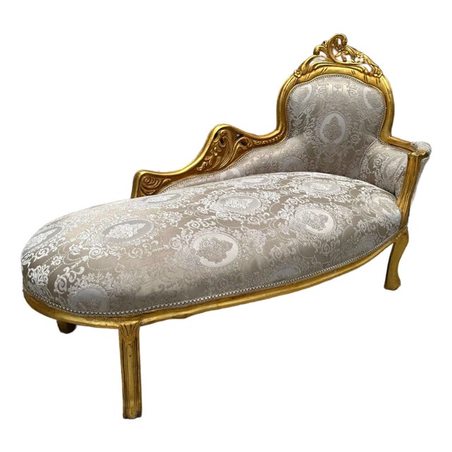 1990s Chaise Lounge Rococo Style Beige Color With Gold Leaf Details For Sale