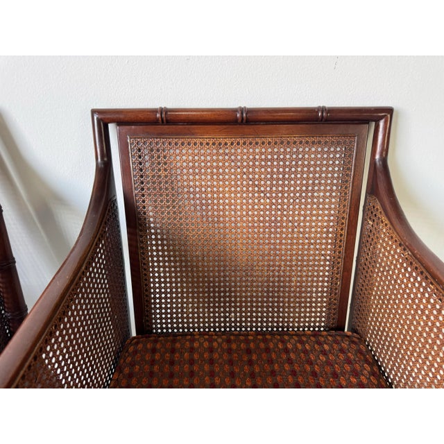 Brown 1970’s Hickory Chair Regency-Style Faux Bamboo Caned Armchairs on Brass Casters – A Pair/Sold For Sale - Image 8 of 12