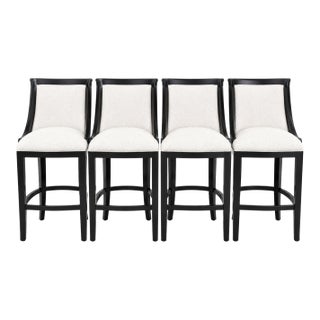 Beautiful Bar Stools in White Boucle Black Satin Finish- 4 For Sale
