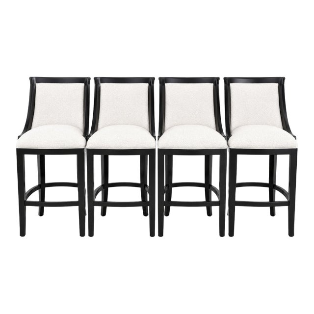 Beautiful Bar Stools in White Boucle Black Satin Finish- 4 For Sale