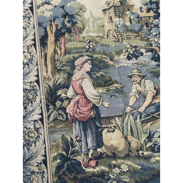 Vintage French Jacquard Tapestry Aubusson Ferryman, 1970s For Sale - Image 3 of 18