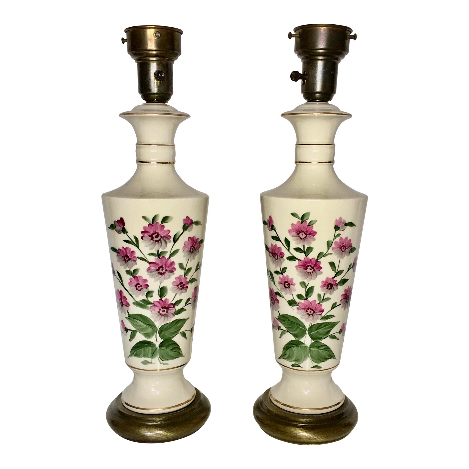 Antique Porcelain French Hand Painted Pink Flowers With Greenery Signed