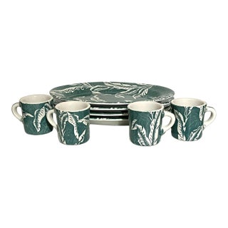 1950s Mid Century Tepco Palm Banana Leaf Restaurant Ware Set for 4 - 8 Pieces For Sale