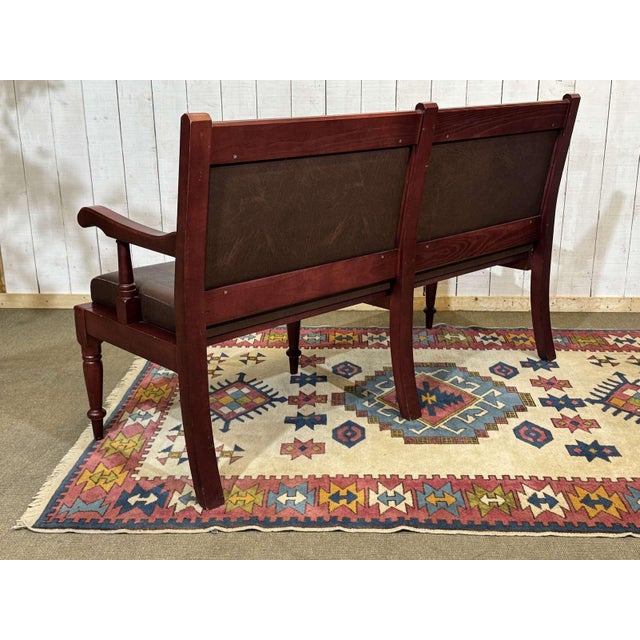 English Bench in Beech and Imitation Leather, 1990s For Sale - Image 9 of 12