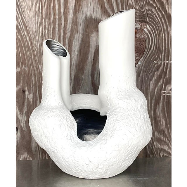 Vintage Biomorphic Signed Textured Studio Pottery Vase For Sale In West Palm - Image 6 of 7