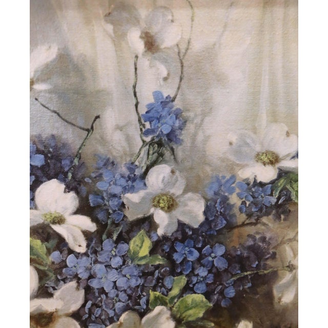 Mid 20th Century Floral Still Life Giclee With Dogwood Blossoms & Blue Hydrangeas by A. D. Greer For Sale - Image 5 of 11