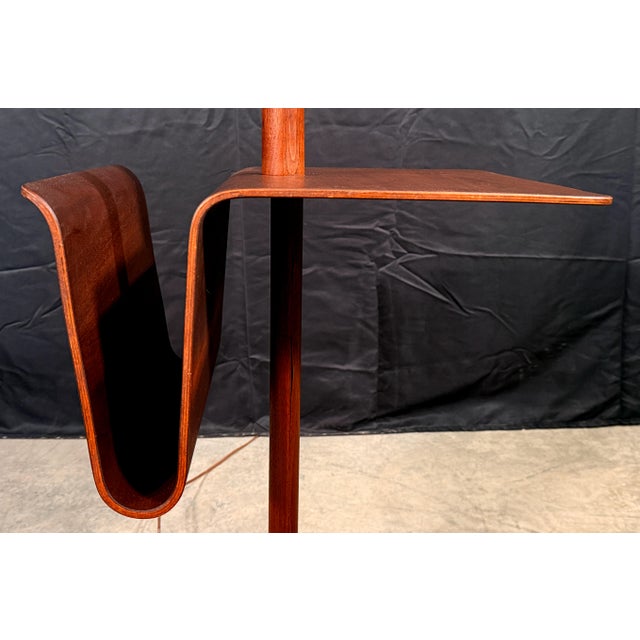 Brown C1950's Mid Century Modern Walnut Floor Lamp With Integrated Side Table and Magazine Rack by Laurel Lamp Co For Sale - Image 8 of 10
