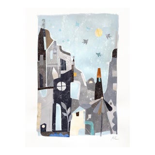 The Summer Houses - Original Coastal Architectural Landscape Mixed Media Collage on Paper For Sale