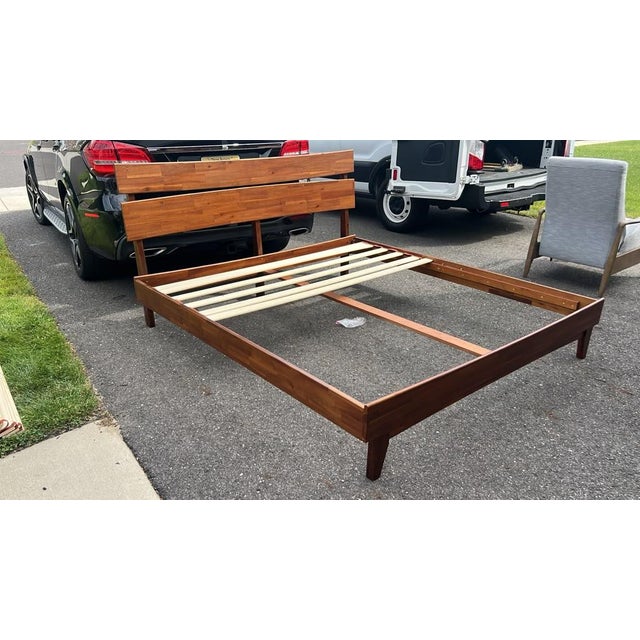Modern Solid Wood Acacia Aurora King Platform Bed Frame For Sale - Image 3 of 5