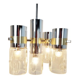 Vintage Italian Glass and Chrome Chandelier, 1970s For Sale