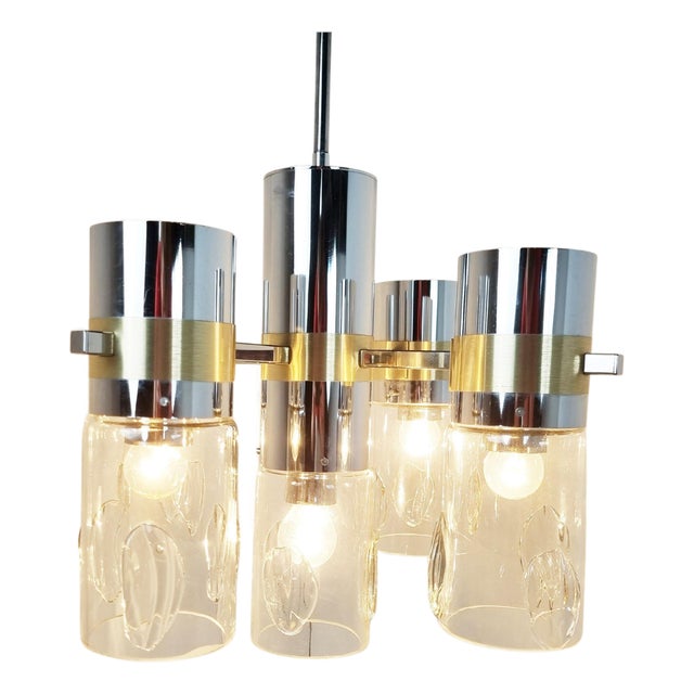 Vintage Italian Glass and Chrome Chandelier, 1970s For Sale