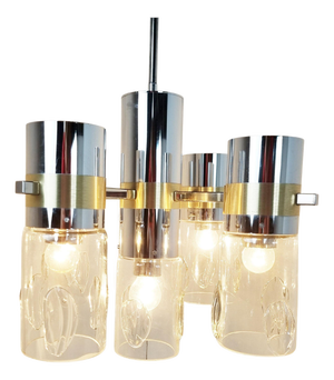 Vintage Italian Glass and Chrome Chandelier, 1970s