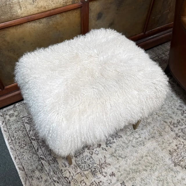 Outpost Original Tibetan Lambskin + Brass Ottoman For Sale - Image 4 of 9