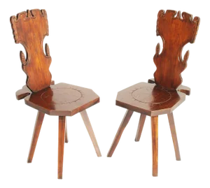 Set of Antique Tyrolean Chairs in Hand-Carved Walnut, 1900s