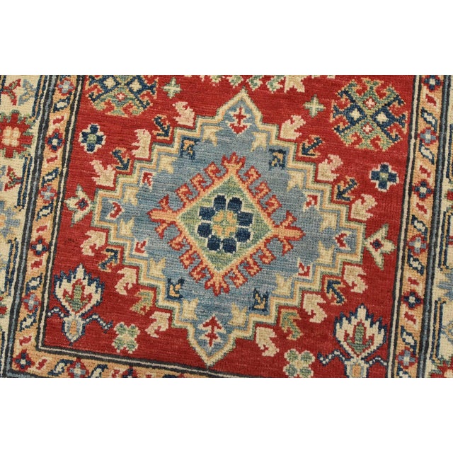 Kazak Runner 2’6” X 6’7” Red Wool Tribal Hand-Knotted Oriental Rug For Sale - Image 4 of 12