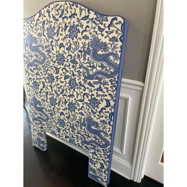 Chinoiserie Blue & White Custom Chinoiserie Upholstered Twin Headboard For Sale - Image 3 of 6