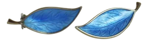 Mid-Century Danish Sterling Silver and Enamel Leaf Ear Clips by Brd. B, 1960s, Set of 2