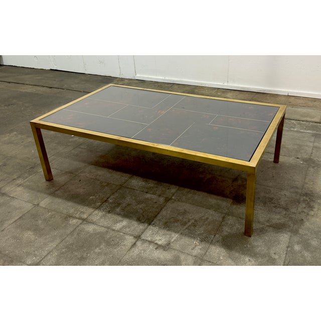 Metal Italian Mid-Century Brass and Tortoiseshell-Style Coffee Table, 1970s For Sale - Image 7 of 8