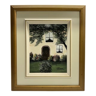 Vintage Signed Carmen Naïve Folk Art Garden House Painting For Sale