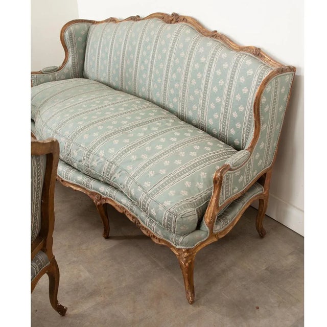 19th Century Louis XV Style Gilt & Upholstered Parlor Set - Set of 3 For Sale In Baton Rouge - Image 6 of 12