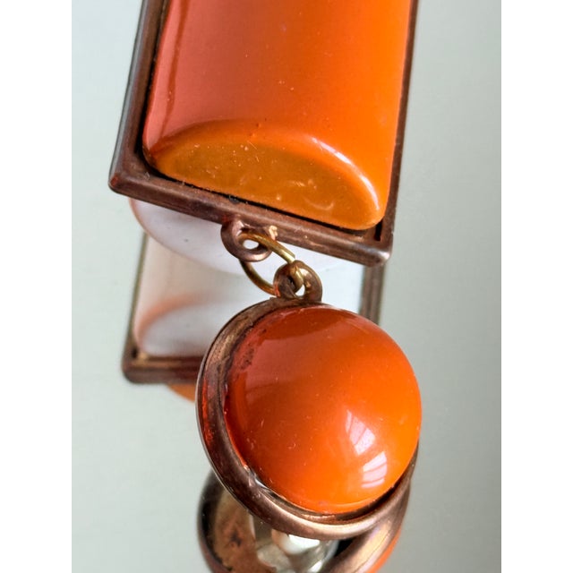 Vintage 1960s Mod Geometric Clip on Earrings Orange White, Attributed to Pierre Cardin, A Pair For Sale - Image 11 of 12
