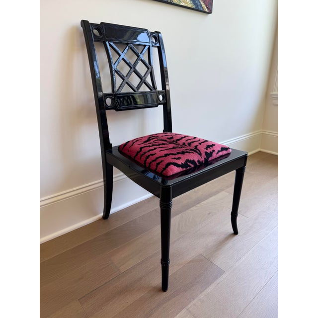 Set of 4 Chinoiserie Dining Game Chairs With Scalamandré Tigre Upholstered Seats For Sale In Houston - Image 6 of 9