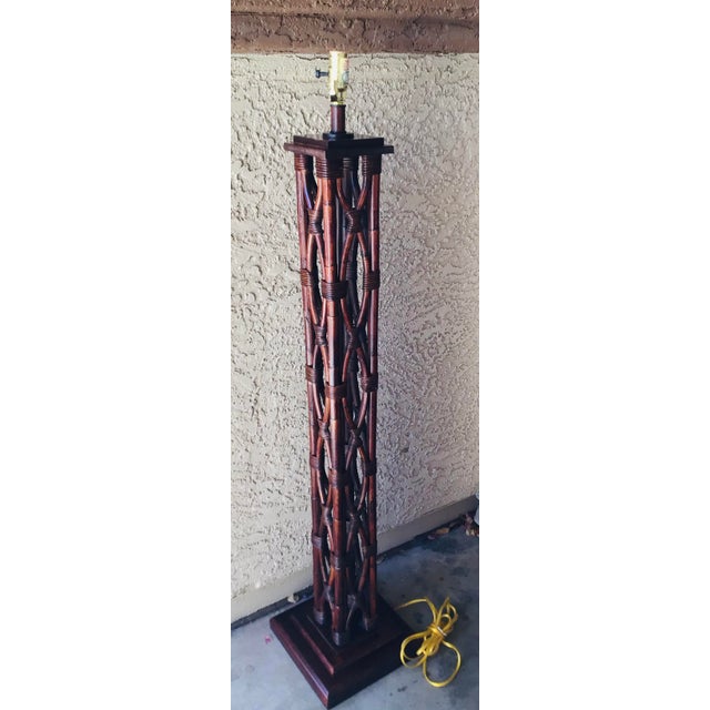 Wood Vintage Twisted Bamboo Floor Lamp For Sale - Image 7 of 10
