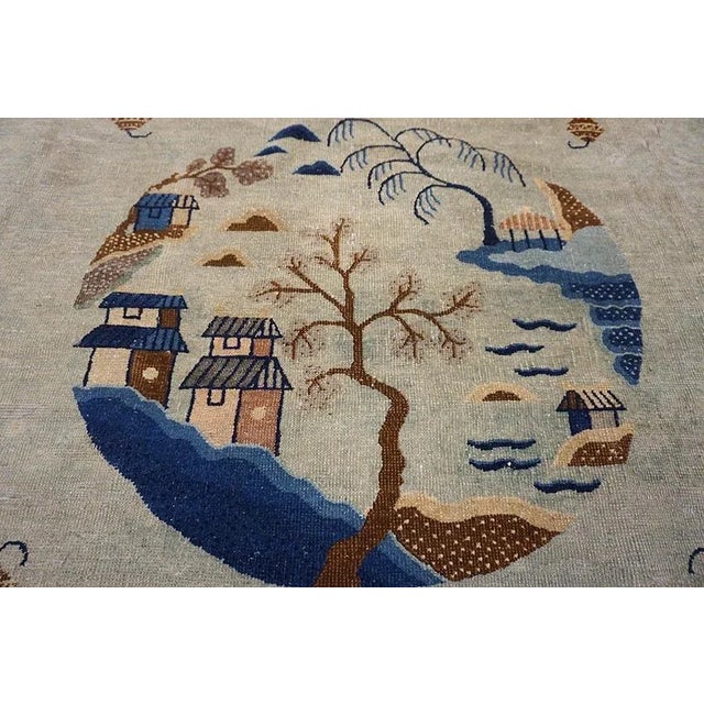 1920s Sky Blue Classical Pictorial Antique Chinese Peking Knotted Wool Rug For Sale In New York - Image 6 of 12
