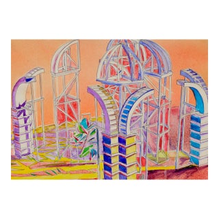 Anita Margrill Expressionism Domus Series Watercolor on Paper 1985 For Sale