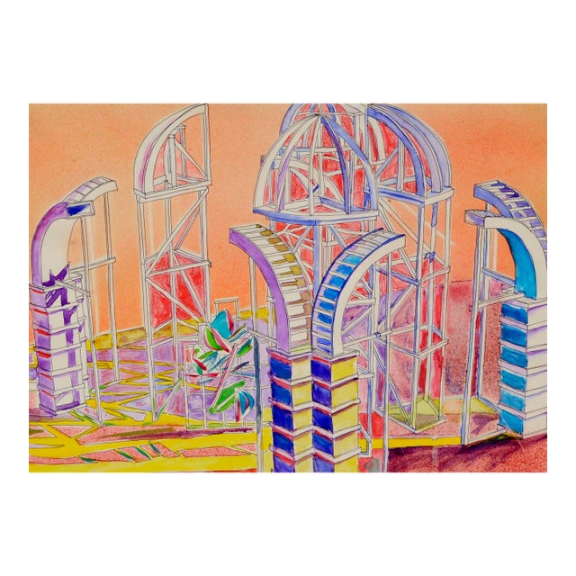 Anita Margrill Expressionism Domus Series Watercolor on Paper 1985 For Sale