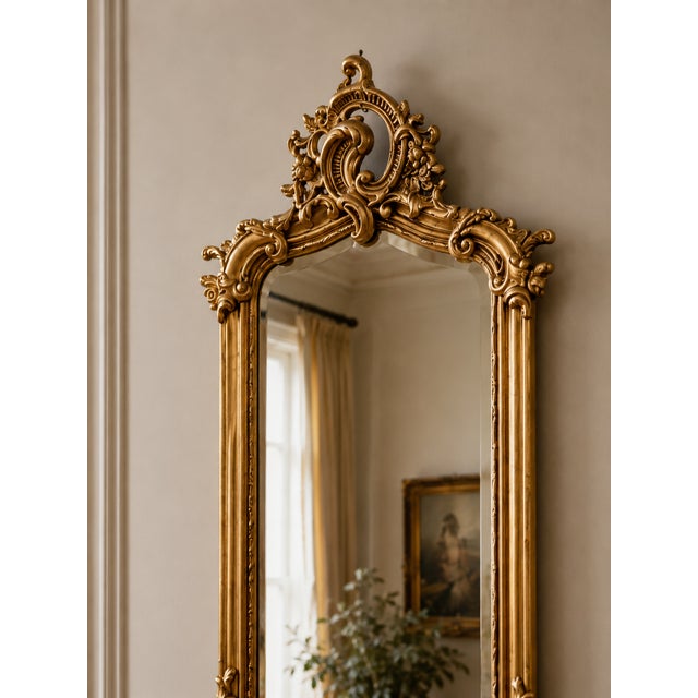 Rococo 1970s French Rococo Gold Wood Floor Mirror For Sale - Image 3 of 13